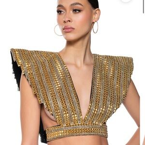 Gold Embellished Deep V Crop Top